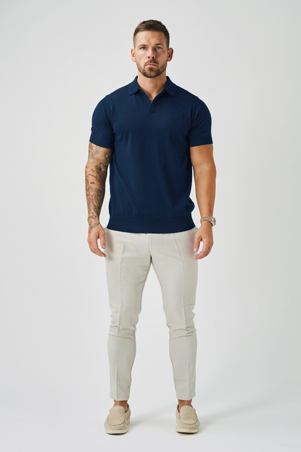 OPEN COLLAR POLO - NAVY