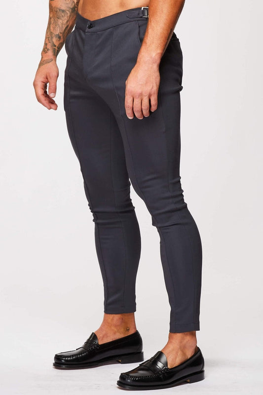 PLAIN STRETCH TROUSER W/ SIDE CINCH - Grey